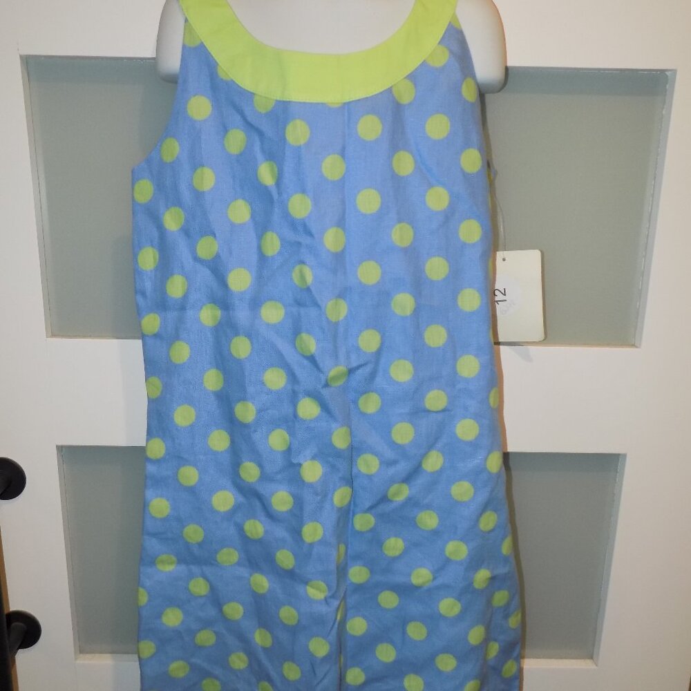Maggie Breen Too Blue W/Green Polka Dot Lined Dress Size 12 Girl's NEW
